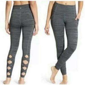 Athleta Cut Out Criss-Cross Chaturanga Ribbon Leggings In Gray Space Dye Size XS